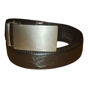 Men's Black Leather Belt with Silver Buckle